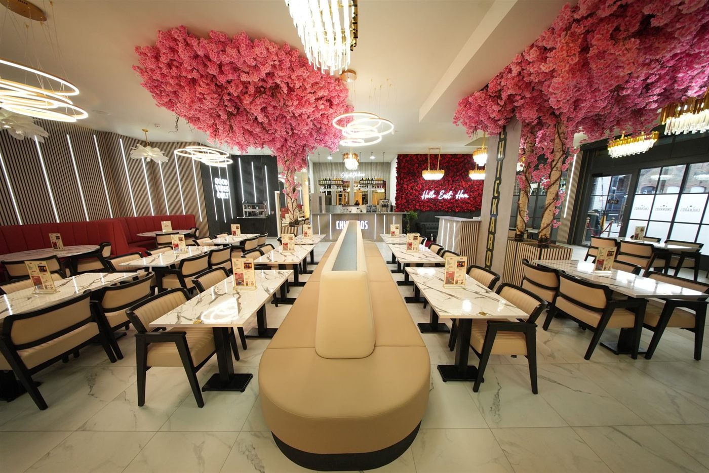 Chickaros dining room with cherry blossoms